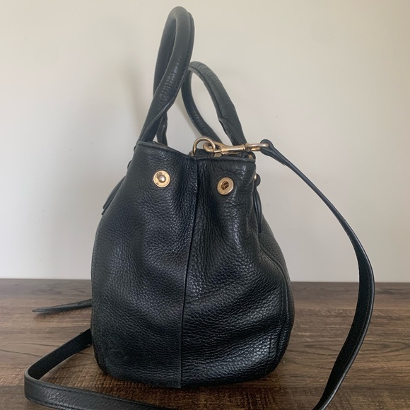 J Crew Leather Hobo Black Handbag Shoulder Bag Doctor Style Fringe Crossbody